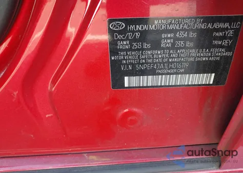 2020 Hyundai Sonata Sel from USA, damaged, VIN 5NPEF4JA1LH016119